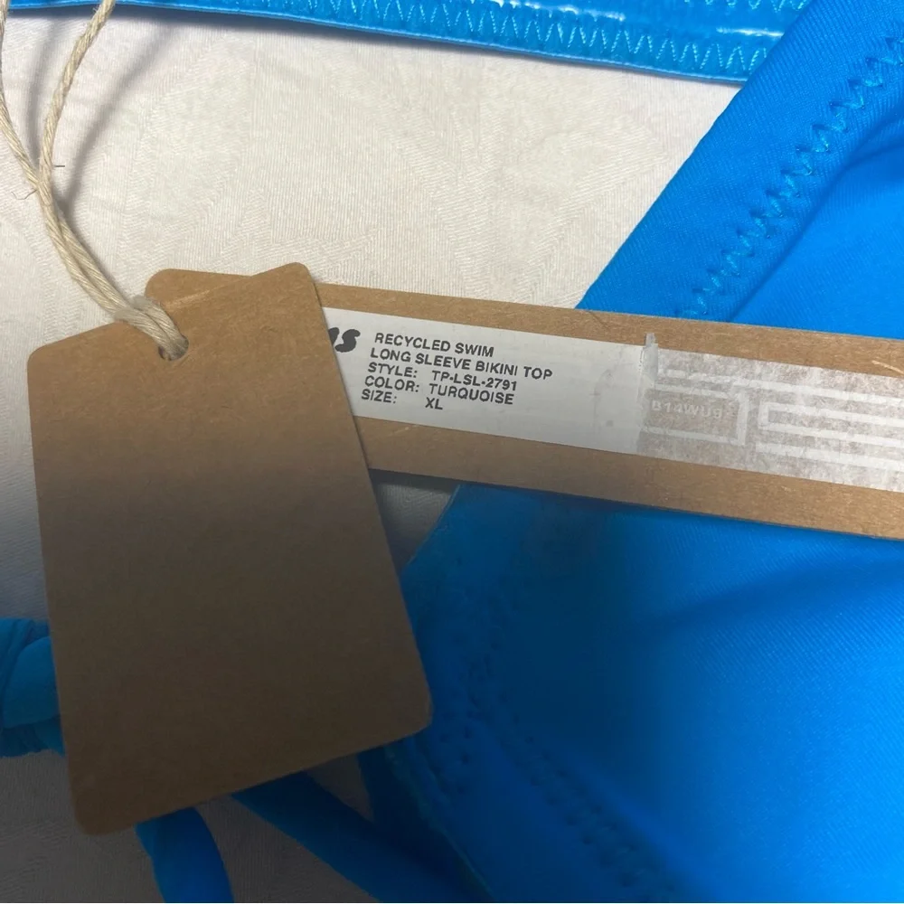 🆕 SKIMS SWIM Long Sleeve Bikini Top Recycled Turquoise XL Blue Off Shoulder NWT
